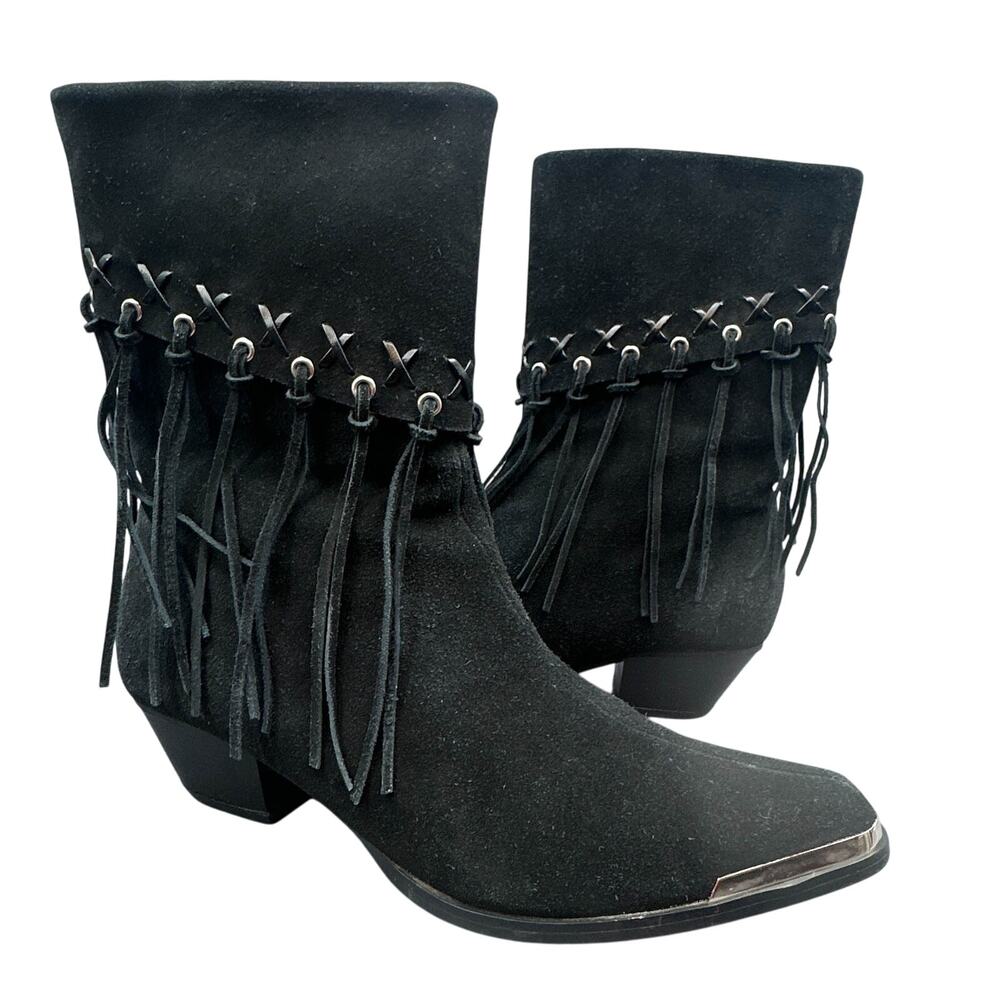Oak Tree Farms Fringe Western Boot 8.5 Black Suede Rockabilly Cowgirl Whimsigoth